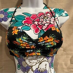 Kirra Black Swim Top Floral Black